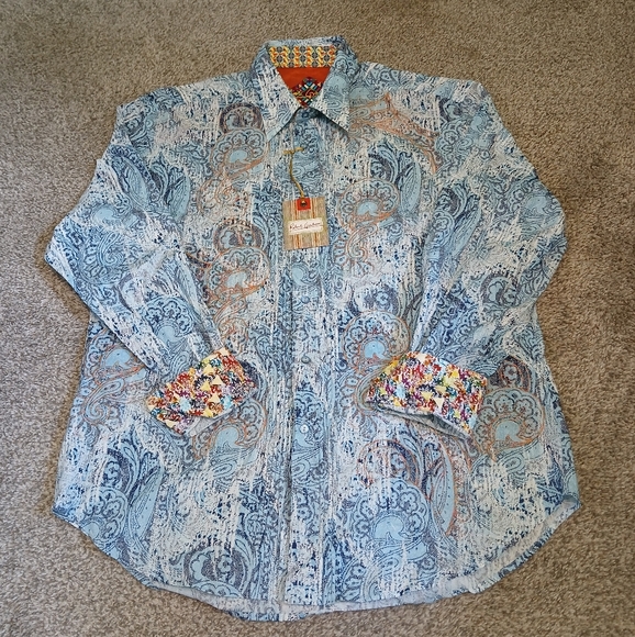 Robert Graham Suge Knight Paisley Baby Blue Button Down Shirt Men's Size 2XL NWT - Picture 1 of 7